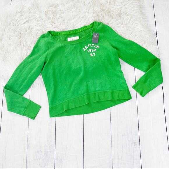 A&F‎ Logo Green Crop Long Sleeve Sweatshirt Size Small NEW - Picture 1 of 4